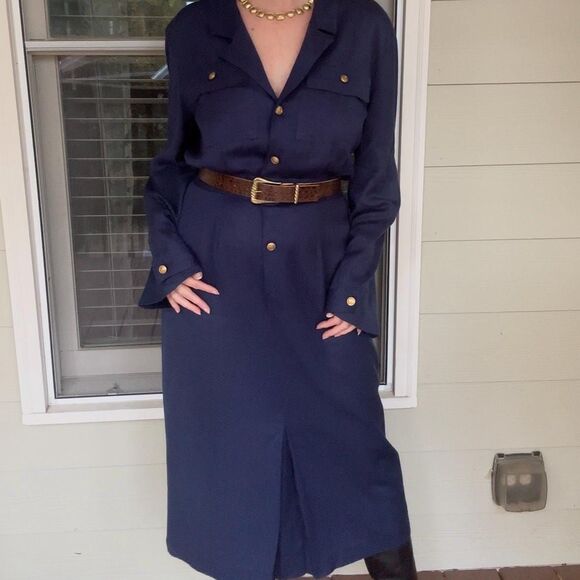 Vintage 1990s Navy Blue Military Inspired Utility Dress - Picture 11 of 16